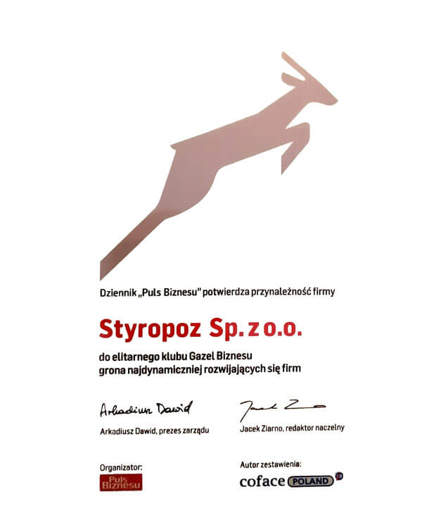 STYROPOZ - Poznański Producent Styropianu - CERTYFIKATY